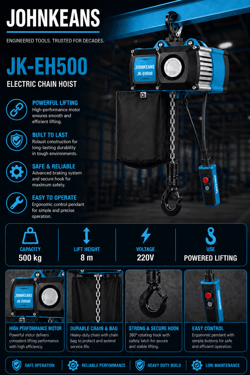 Johnkeans 500kg Electric Hoist - Image 3