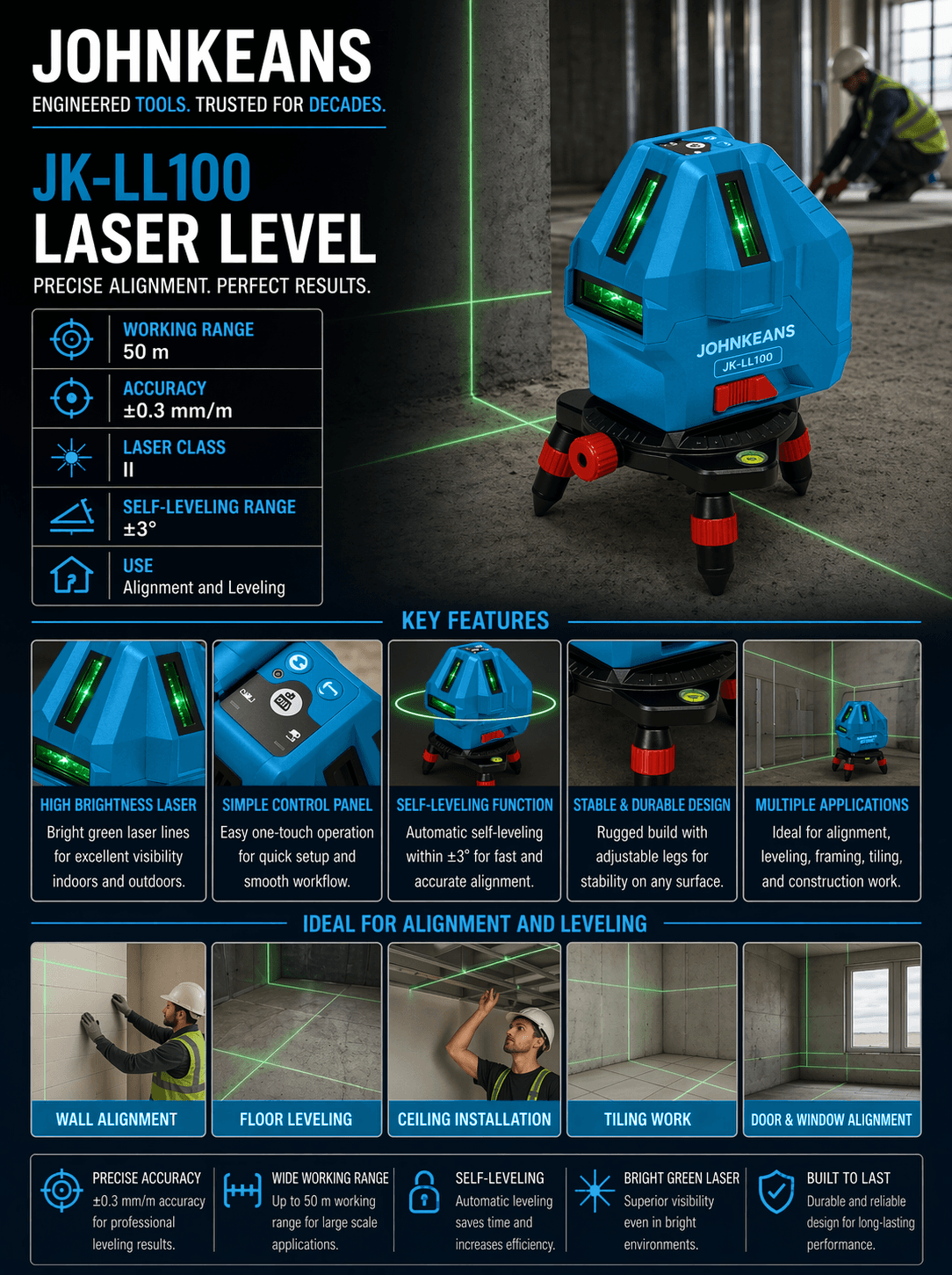 Johnkeans 50m Self-Leveling Laser Level - Image 3