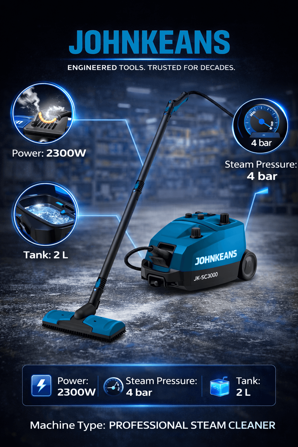 Johnkeans 3000W Industrial Steam Cleaner - Image 3